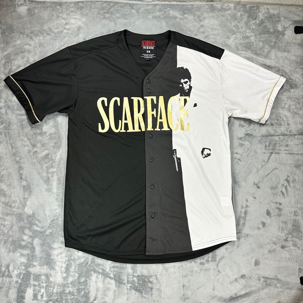 Reason Scarface Baseball Jersey Mens 3XL Black White Gold Tony Montana SFJ-02XL